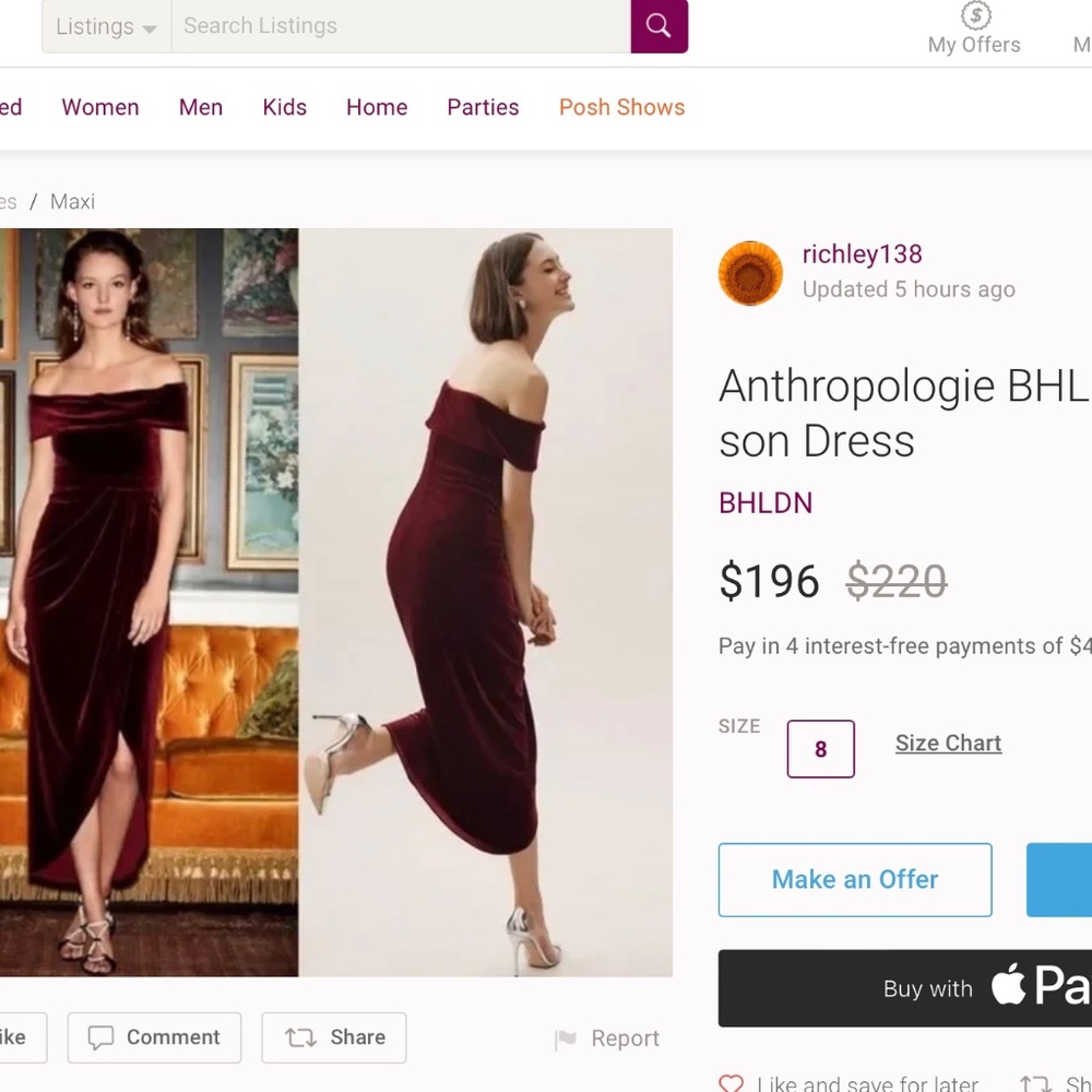 Pink Velvet BHLDN Midi Dress